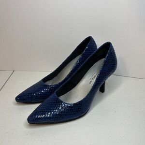 Christian Siriano Blue Snake Print Pump Heels Pointed Toe Womens Beauty Silver